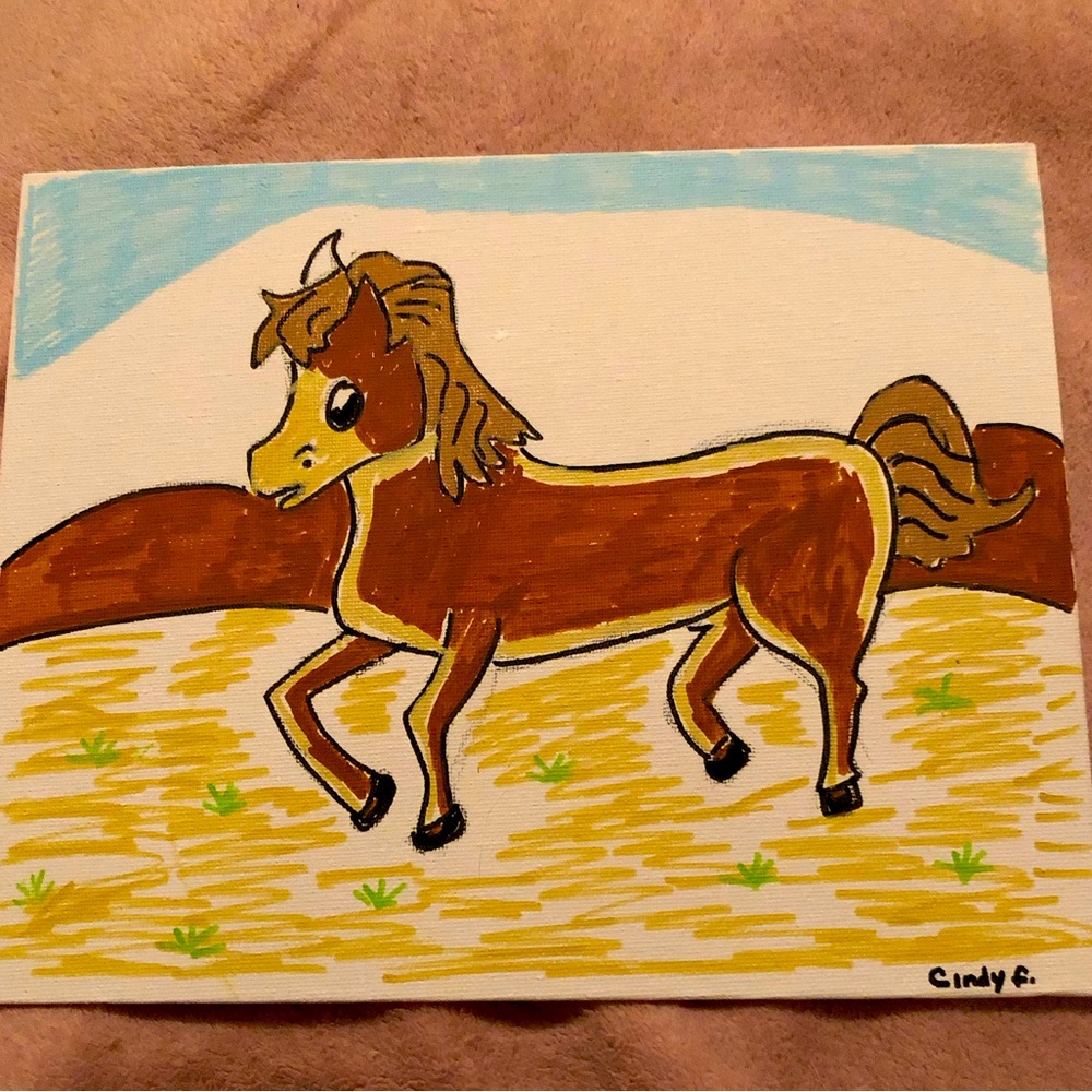 horse Brown Tan wall art.  8x10 panel Borad